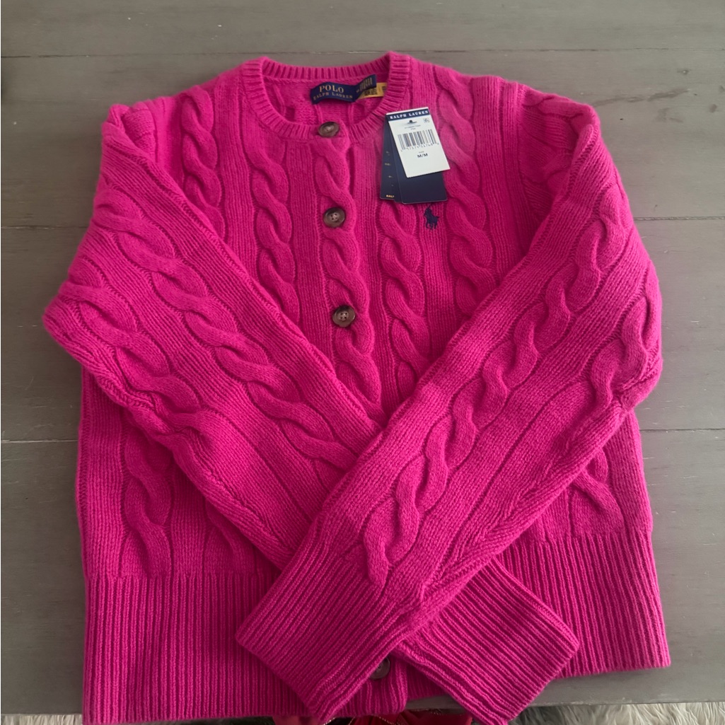 Ralph Lauren Hot Pink Cable-Knit Button Cardigan